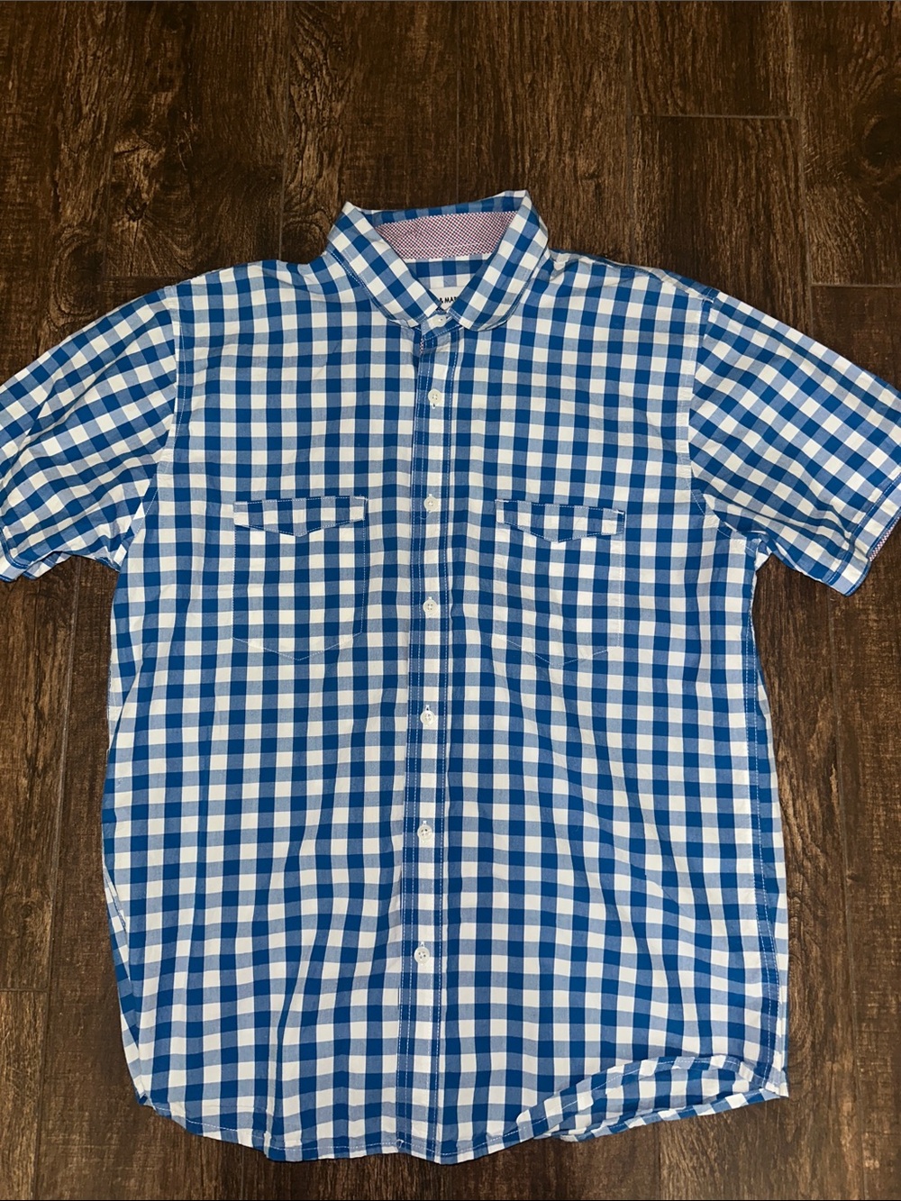 George & Martha Gingham Button Down Shirt Men’s Large Blue White